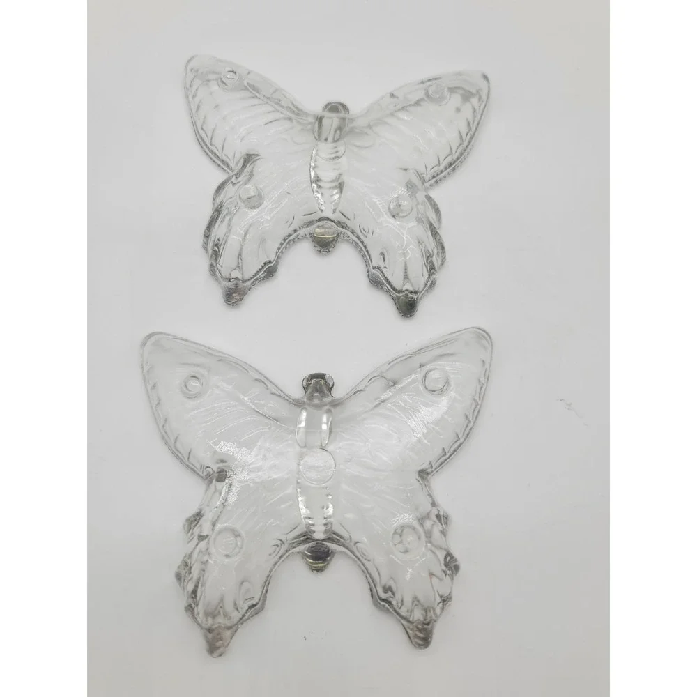 Vintage Glass Butterfly Trinket Cigarette Box /Card Set Gold Trim Vanity 3pc‎